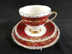 Vintage Gladstone Red Burgundy & Gold Tea Coffee Cup Set For 7 Creamer Sugar