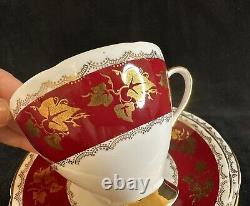 Vintage Gladstone Red Burgundy & Gold Tea Coffee Cup Set For 7 Creamer Sugar