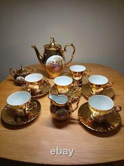 Vintage Gold Gilded Fragonard Corting Couple Foreign Decor Tea Set