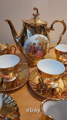 Vintage Gold Gilded Fragonard Corting Couple Foreign Decor Tea Set