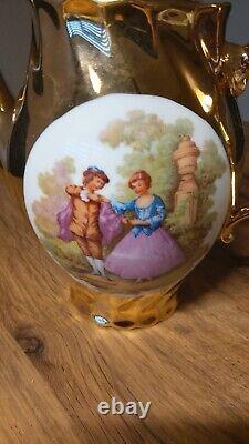 Vintage Gold Gilded Fragonard Corting Couple Foreign Decor Tea Set