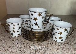 Vintage Gold Star Espresso Mini Coffee Mug Tea Cups and Saucers Set of 6, 12 Pc