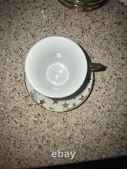 Vintage Gold Star Espresso Mini Coffee Mug Tea Cups and Saucers Set of 6, 12 Pc