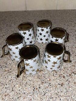 Vintage Gold Star Espresso Mini Coffee Mug Tea Cups and Saucers Set of 6, 12 Pc