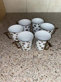 Vintage Gold Star Espresso Mini Coffee Mug Tea Cups and Saucers Set of 6, 12 Pc