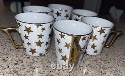 Vintage Gold Star Espresso Mini Coffee Mug Tea Cups and Saucers Set of 6, 12 Pc