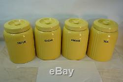 Vintage Hall China Flour Sugar Tea Coffee Canister Set Radiance Yellow Art Deco