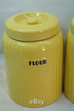 Vintage Hall China Flour Sugar Tea Coffee Canister Set Radiance Yellow Art Deco