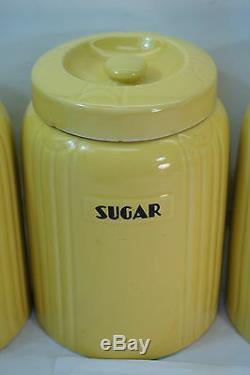 Vintage Hall China Flour Sugar Tea Coffee Canister Set Radiance Yellow Art Deco