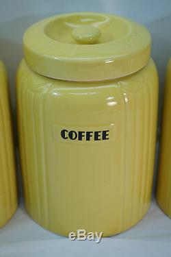 Vintage Hall China Flour Sugar Tea Coffee Canister Set Radiance Yellow Art Deco