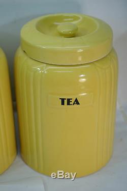 Vintage Hall China Flour Sugar Tea Coffee Canister Set Radiance Yellow Art Deco