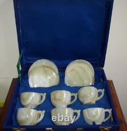 Vintage Handcrafted Light Green Onyx Set of 6 Cups with Saucers Boxed