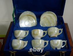 Vintage Handcrafted Light Green Onyx Set of 6 Cups with Saucers Boxed