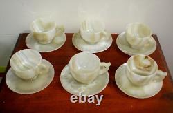 Vintage Handcrafted Light Green Onyx Set of 6 Cups with Saucers Boxed