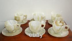 Vintage Handcrafted Light Green Onyx Set of 6 Cups with Saucers Boxed
