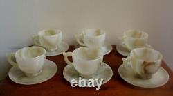 Vintage Handcrafted Light Green Onyx Set of 6 Cups with Saucers Boxed