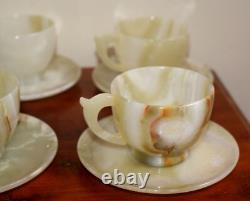 Vintage Handcrafted Light Green Onyx Set of 6 Cups with Saucers Boxed