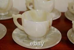 Vintage Handcrafted Light Green Onyx Set of 6 Cups with Saucers Boxed