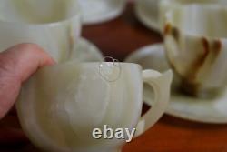 Vintage Handcrafted Light Green Onyx Set of 6 Cups with Saucers Boxed