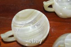 Vintage Handcrafted Light Green Onyx Set of 6 Cups with Saucers Boxed