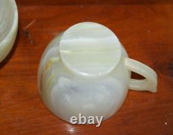 Vintage Handcrafted Light Green Onyx Set of 6 Cups with Saucers Boxed