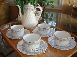 Vintage Haviland Limoges Valmont Tea / Coffee Set, Pot & 8 Cups, Silver Trim