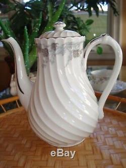 Vintage Haviland Limoges Valmont Tea / Coffee Set, Pot & 8 Cups, Silver Trim