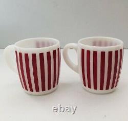 Vintage Hazel Atlas Candy Stripe Milk Glass Coffee Mugs Set Of 6 Yellow Red Blue