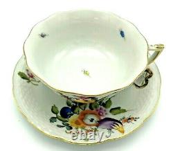 Vintage Herend Footed Cup and Saucer Set #734 Fruits & Flowers BFR Tea / Coffee