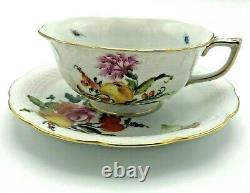 Vintage Herend Footed Cup and Saucer Set #734 Fruits & Flowers BFR Tea / Coffee