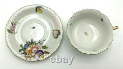 Vintage Herend Footed Cup and Saucer Set #734 Fruits & Flowers BFR Tea / Coffee