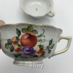 Vintage Herend Footed Cup and Saucer Set #734 Fruits & Flowers BFR Tea / Coffee