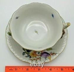 Vintage Herend Footed Cup and Saucer Set #734 Fruits & Flowers BFR Tea / Coffee