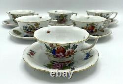 Vintage Herend Footed Cup and Saucer Set #734 Fruits & Flowers BFR Tea / Coffee