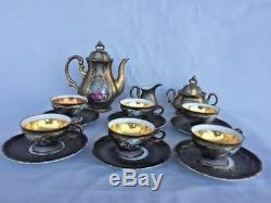 Vintage Hertel Jacob Bavaria Germany Coffee Tea Set Black Gold Scene 15 pcs