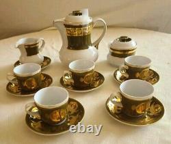 Vintage Hollohaza Hungary Hungarian Porcelain Coffee Set Gold