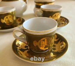 Vintage Hollohaza Hungary Hungarian Porcelain Coffee Set Gold