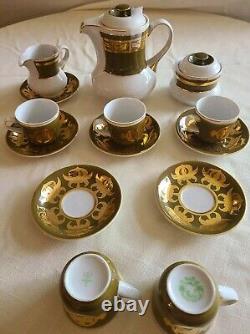Vintage Hollohaza Hungary Hungarian Porcelain Coffee Set Gold