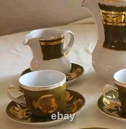 Vintage Hollohaza Hungary Hungarian Porcelain Coffee Set Gold