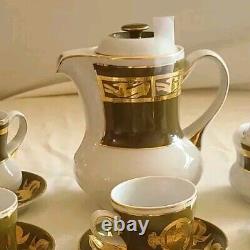 Vintage Hollohaza Hungary Hungarian Porcelain Coffee Set Gold