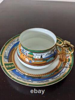 Vintage Imperial Russia Lomonosov Tea Cup & Saucer St Petersburg Lion Handle