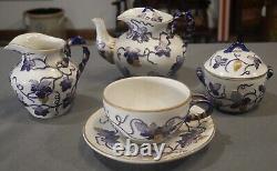 Vintage Italian Gilded Cobalt/White Porcelain Grapevine Coffee Service/Tray Set