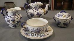 Vintage Italian Gilded Cobalt/White Porcelain Grapevine Coffee Service/Tray Set