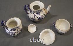 Vintage Italian Gilded Cobalt/White Porcelain Grapevine Coffee Service/Tray Set