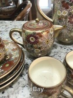 Vintage Japanese Porcelain Ceramic Kutani Tea Coffee Set Gold Flowers