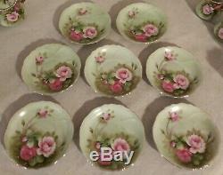 Vintage Lefton China, Heritage Green Pink Roses Coffee Set Hand Painted 19 Piece