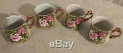 Vintage Lefton China, Heritage Green Pink Roses Coffee Set Hand Painted 19 Piece