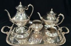 Vintage Lehman Brothers NY c. 1930 Silver on Copper 7 Piece Tea Coffee Set withtray