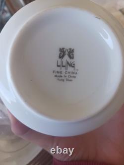 Vintage Liling Yung Shen Fine China 17 Piece Coffee Tea Set White silver