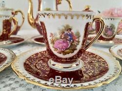 Vintage Limoges Porcelain Coffee set, Fragonard Decor, Real Gold Gilding, France